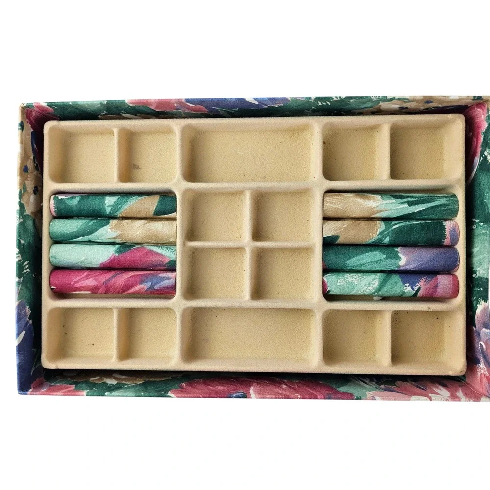 Floral Fabric Jewelry Box with Tray Organizer -‎ Vintage Style Storage Case